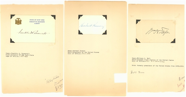 Lot of (3) Presidential Single Signed Cuts - Franklin D. Roosevelt, William H. Taft and Herbert Hoover (JSA)